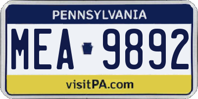 PA license plate MEA9892