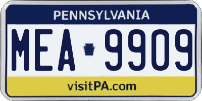 PA license plate MEA9909