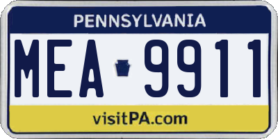 PA license plate MEA9911