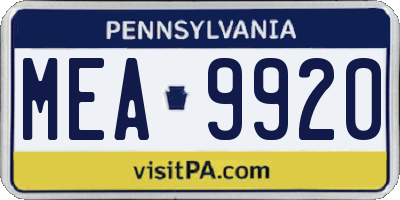 PA license plate MEA9920
