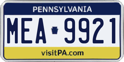 PA license plate MEA9921