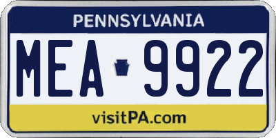 PA license plate MEA9922