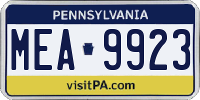 PA license plate MEA9923