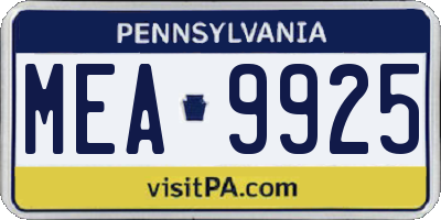PA license plate MEA9925