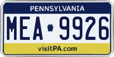 PA license plate MEA9926