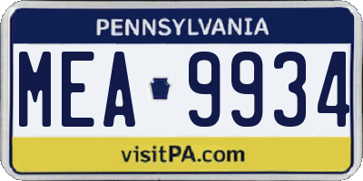 PA license plate MEA9934