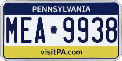 PA license plate MEA9938