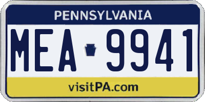 PA license plate MEA9941