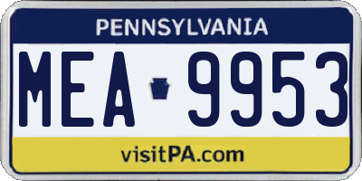 PA license plate MEA9953