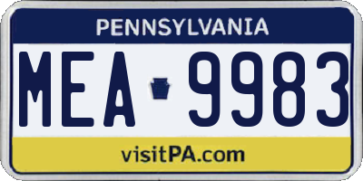 PA license plate MEA9983