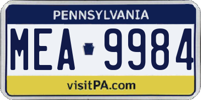 PA license plate MEA9984