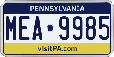 PA license plate MEA9985