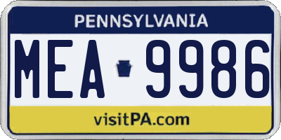 PA license plate MEA9986