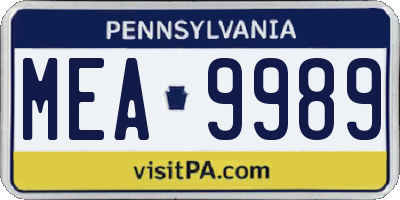 PA license plate MEA9989