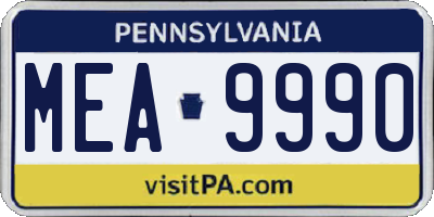 PA license plate MEA9990