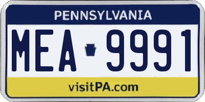 PA license plate MEA9991