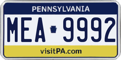 PA license plate MEA9992