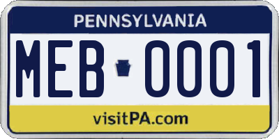 PA license plate MEB0001