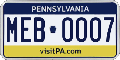 PA license plate MEB0007
