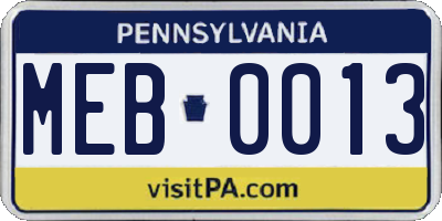 PA license plate MEB0013