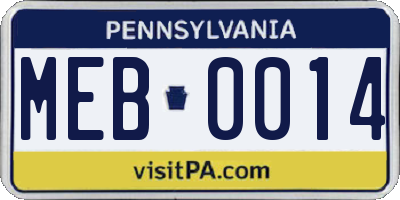 PA license plate MEB0014