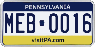 PA license plate MEB0016