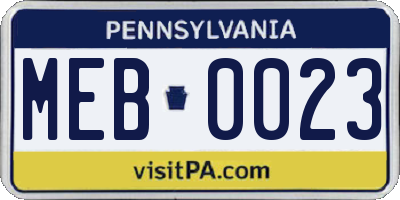 PA license plate MEB0023