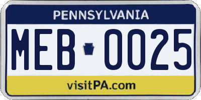PA license plate MEB0025