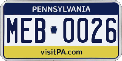PA license plate MEB0026