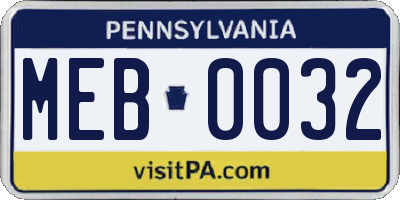 PA license plate MEB0032