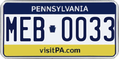 PA license plate MEB0033