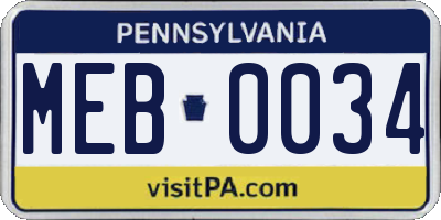 PA license plate MEB0034