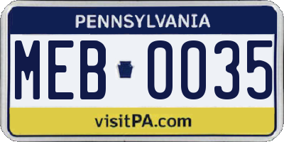 PA license plate MEB0035