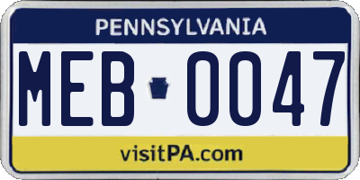 PA license plate MEB0047