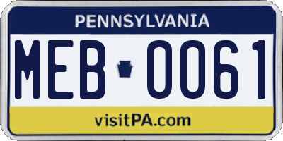 PA license plate MEB0061