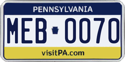 PA license plate MEB0070