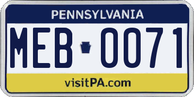 PA license plate MEB0071