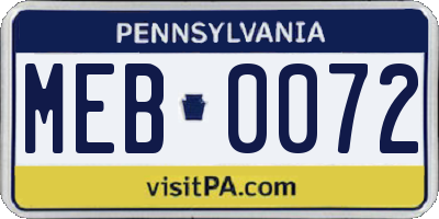 PA license plate MEB0072