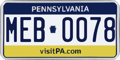 PA license plate MEB0078