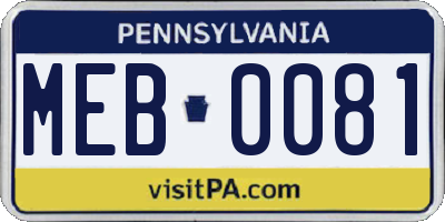 PA license plate MEB0081