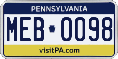 PA license plate MEB0098