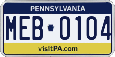 PA license plate MEB0104