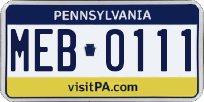 PA license plate MEB0111