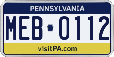 PA license plate MEB0112
