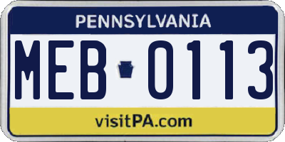 PA license plate MEB0113