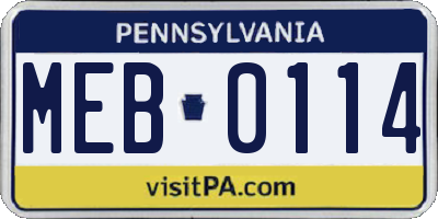 PA license plate MEB0114