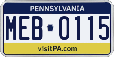 PA license plate MEB0115