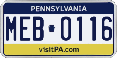 PA license plate MEB0116