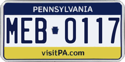 PA license plate MEB0117