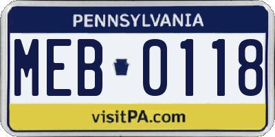 PA license plate MEB0118